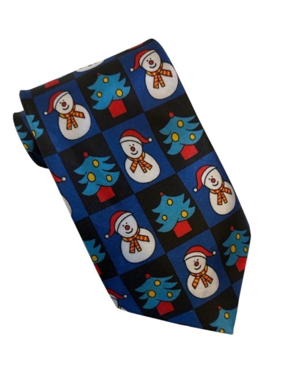 Snowman Christmas Tree Blue Necktie - Tie Novelty